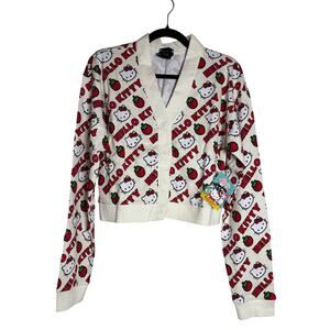 DUMBGOOD SANRIO HELLO KITTY Cardigan NWT Ivory Red Cropped Size L